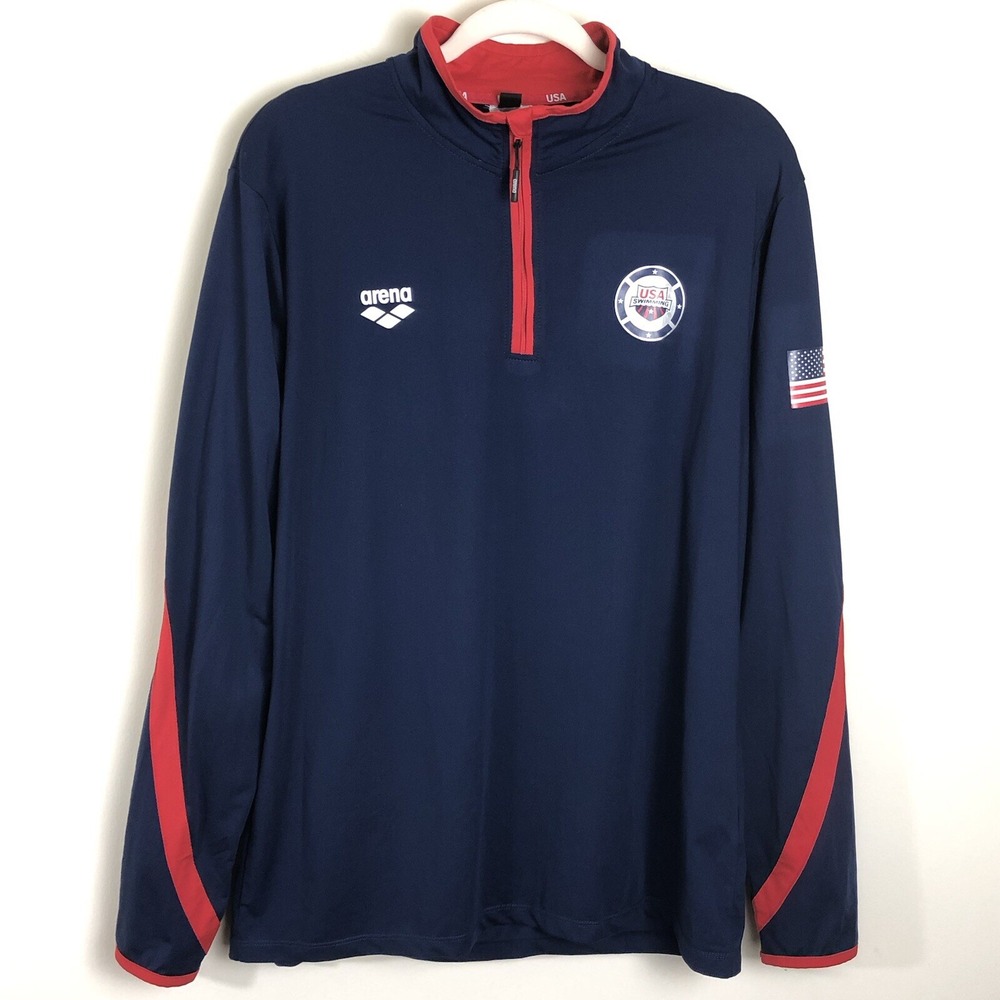 USA Swimming Arena Swim Warm Tech 1/2 Zip Jacket Size Large Navy Red